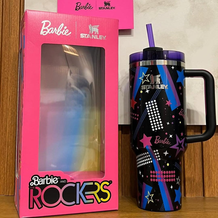 🎸 Stanley x Barbie Quencher 40oz – 80s Rockers Edition | Retro Travel Tumbler with Straw & Lid 💖🌈 waodeals