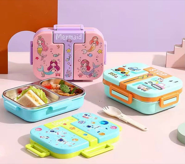 🍱 Sealed 2-Grid Child Stainless Steel Lunch Box | Portable Leakproof Kids Bento Box for School, Office & Travel ✨ waodeals