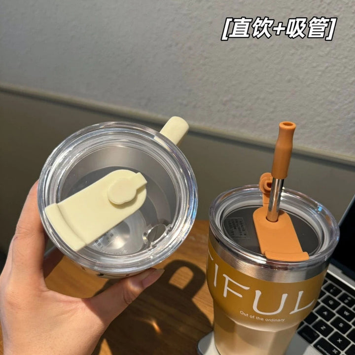 600ml Insulated Coffee Mug Tumbler with Handle | Stainless Steel Travel Mug waodeals