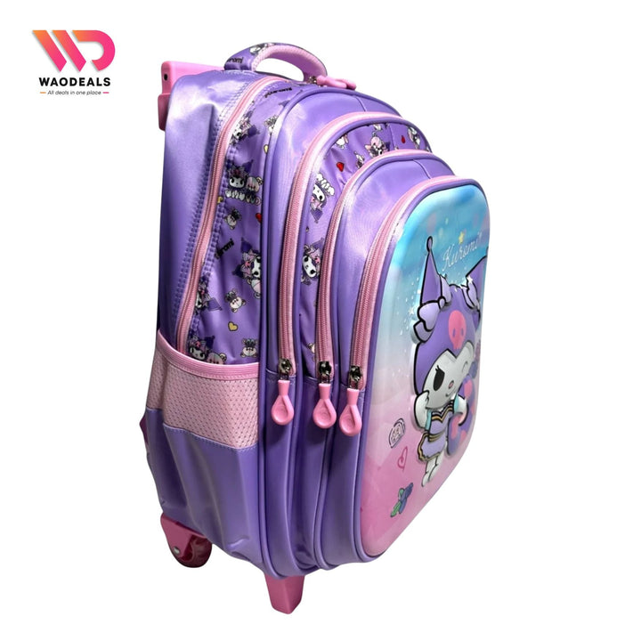🎒 18 Inch 3D Kuromi 3-Piece School Trolley Bag Set for Girls | Premium Quality Travel & School Backpack waodeals