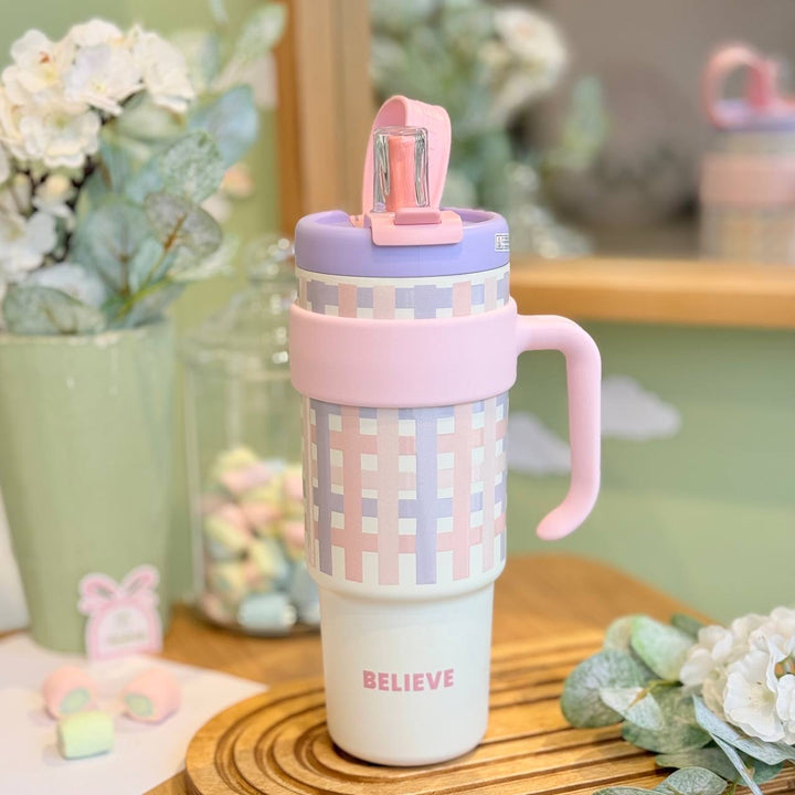 waodeals-2 🥤 40oz Tumbler with Handle Lid & Straw | Leak-Proof Stainless Steel Vacuum Insulated Travel Mug | Hot & Cold Drink Cup for Office, School & Travel Pakistan