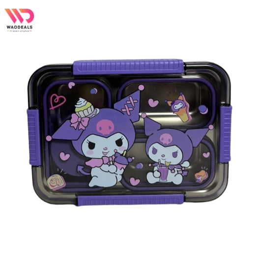 🍱✨ Kids Characters 3-Compartment Stainless Steel Bento Lunch Box with Spoon & Fork | Leak-Proof Cartoon Design 🦄🎒 waodeals