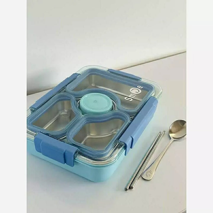 waodeals - Stainless Steel Bento Lunch Box – 4 Compartments, Blue 