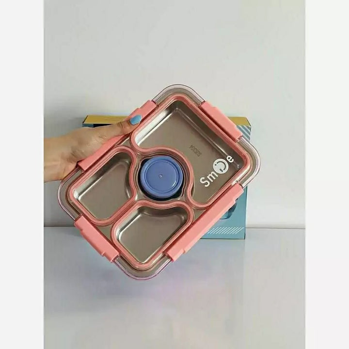 waodeals - Stainless Steel Bento Lunch Box – 4 Compartments, food is not mixed pink