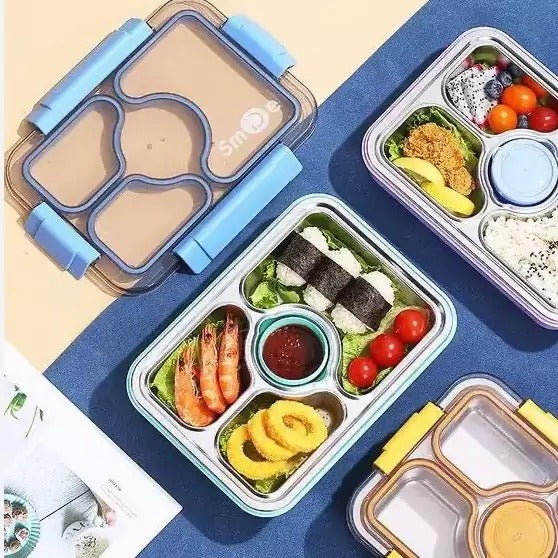 waodeals - Stainless Steel Bento Lunch Box – 4 Compartments, food is not mixed