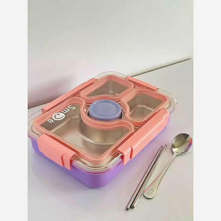 waodeals - Stainless Steel Bento Lunch Box – 4 Compartments, Pink