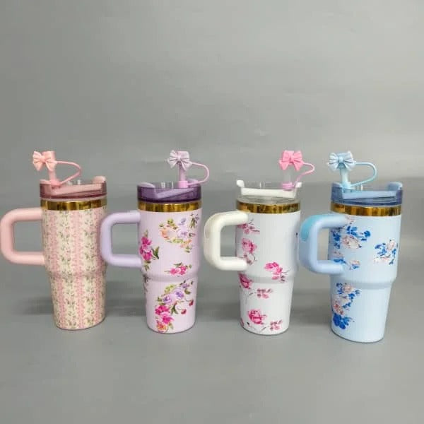 Stanley X LoveShackFancy 14oz Cute Quencher Tumbler – Floral Holiday Edition | BPA-Free | Vacuum Insulated waodeals